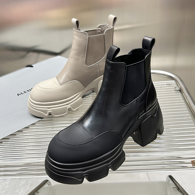 801-3真皮爆款切尔西短靴女厚底增高小众烟筒马丁靴