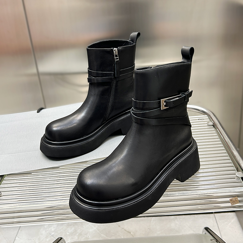 3801-3真皮厚底短靴女复古2025秋冬新款增高时尚百搭马丁靴