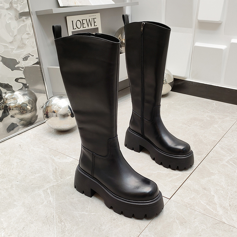 818-1长筒靴女骑士靴2025年新款真皮增高厚底显瘦不过膝高筒靴