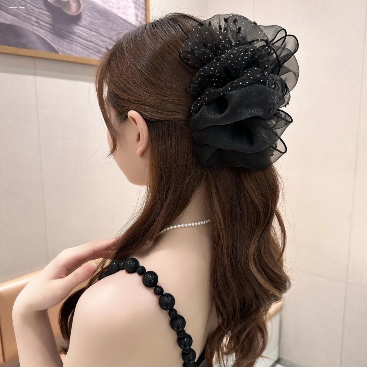 盘发双拼网纱抓夹头饰小众后脑勺夹子发量发饰精致2023气质少女