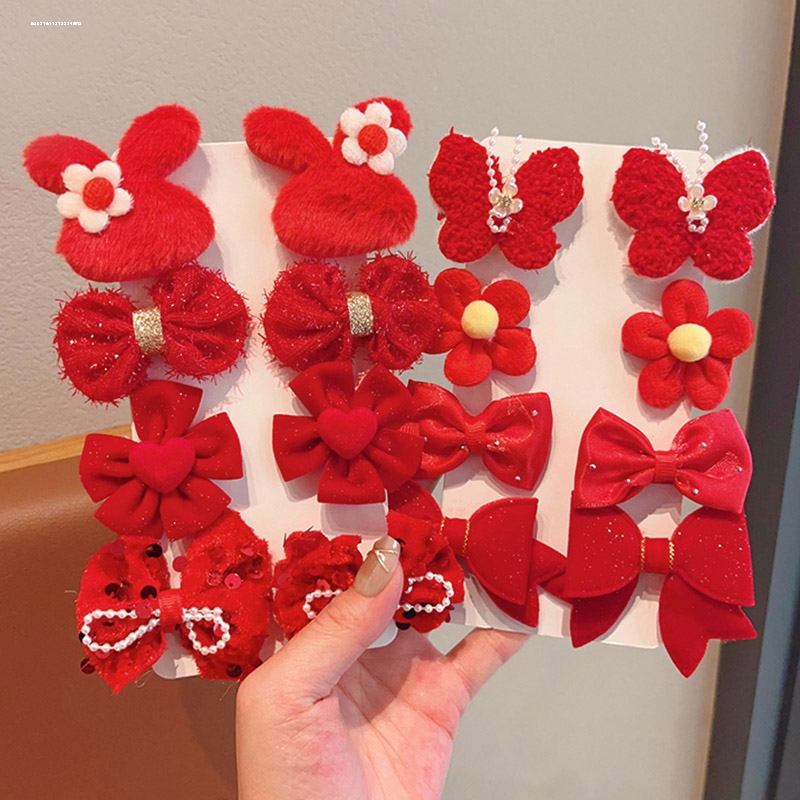 甜妹新年蝴蝶结套装发夹边夹刘海显白新款发卡韩版小众碎发时尚