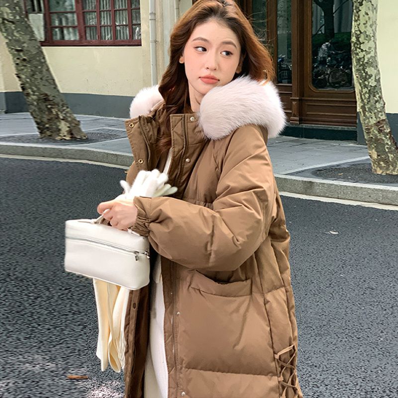 波司登羽绒服长款冬季新款时尚连帽大毛领百搭宽松加厚设计感白鸭