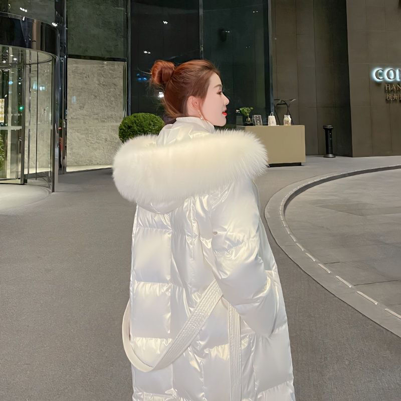 波司登白色免洗亮面羽绒服女冬中长款2023年新款爆款时尚小众设计