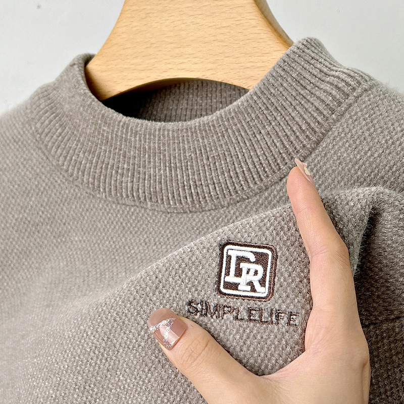 【工厂直销】冬季半高领毛衣男加绒加厚保暖纯色套头宽松针织打底衫