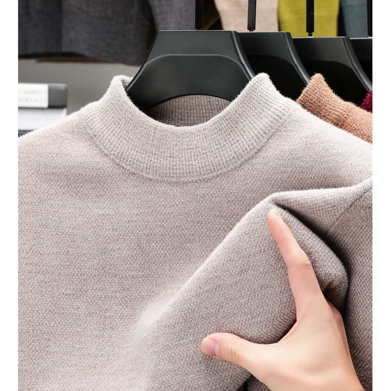 【一体绒】加绒加厚男士毛衣新款男装半高领潮冬季保暖针织打底衫