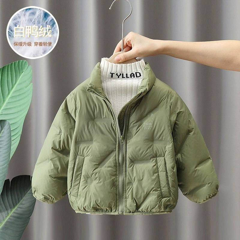 男女童90白鸭绒羽绒服2023冬季新款儿童短款轻薄连帽宝宝保暖外套