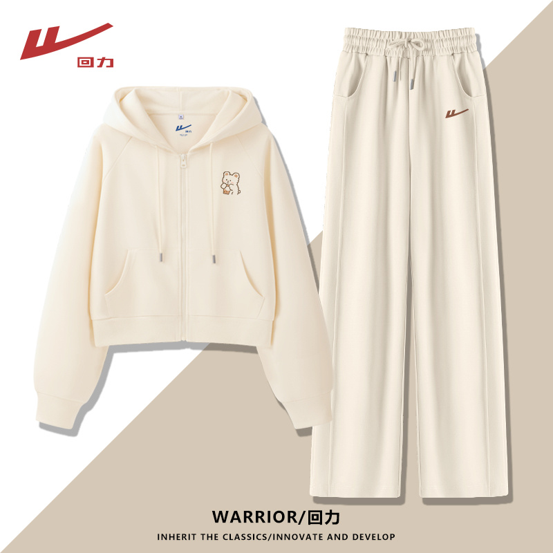  回力短款开衫宽松阔腿裤套装春秋新款开学季户外出游休闲两件套