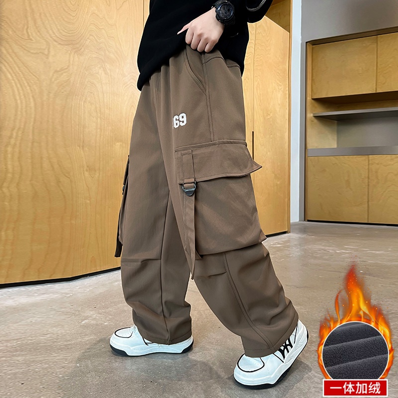 儿童装男童冬季裤子2024新款秋冬款中大童加绒加厚工装裤冬装潮流