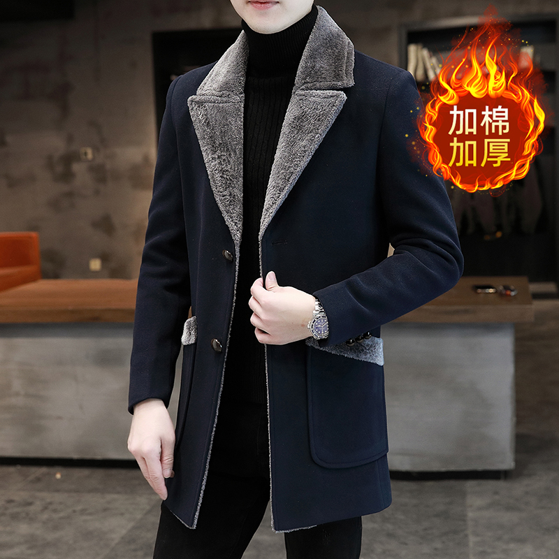 【趣士多】大码中长呢子大衣风衣男士毛呢加绒修身保暖帅气韩版英伦