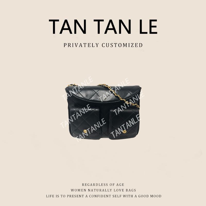 高定时尚单肩斜跨手提女包黑色