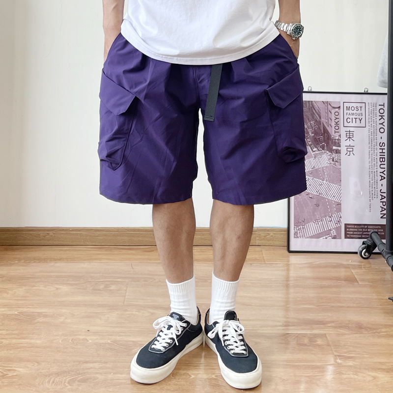 夏季山系机能 日系户外宽松双褶腰带大兜工装短裤男五分裤cityboy