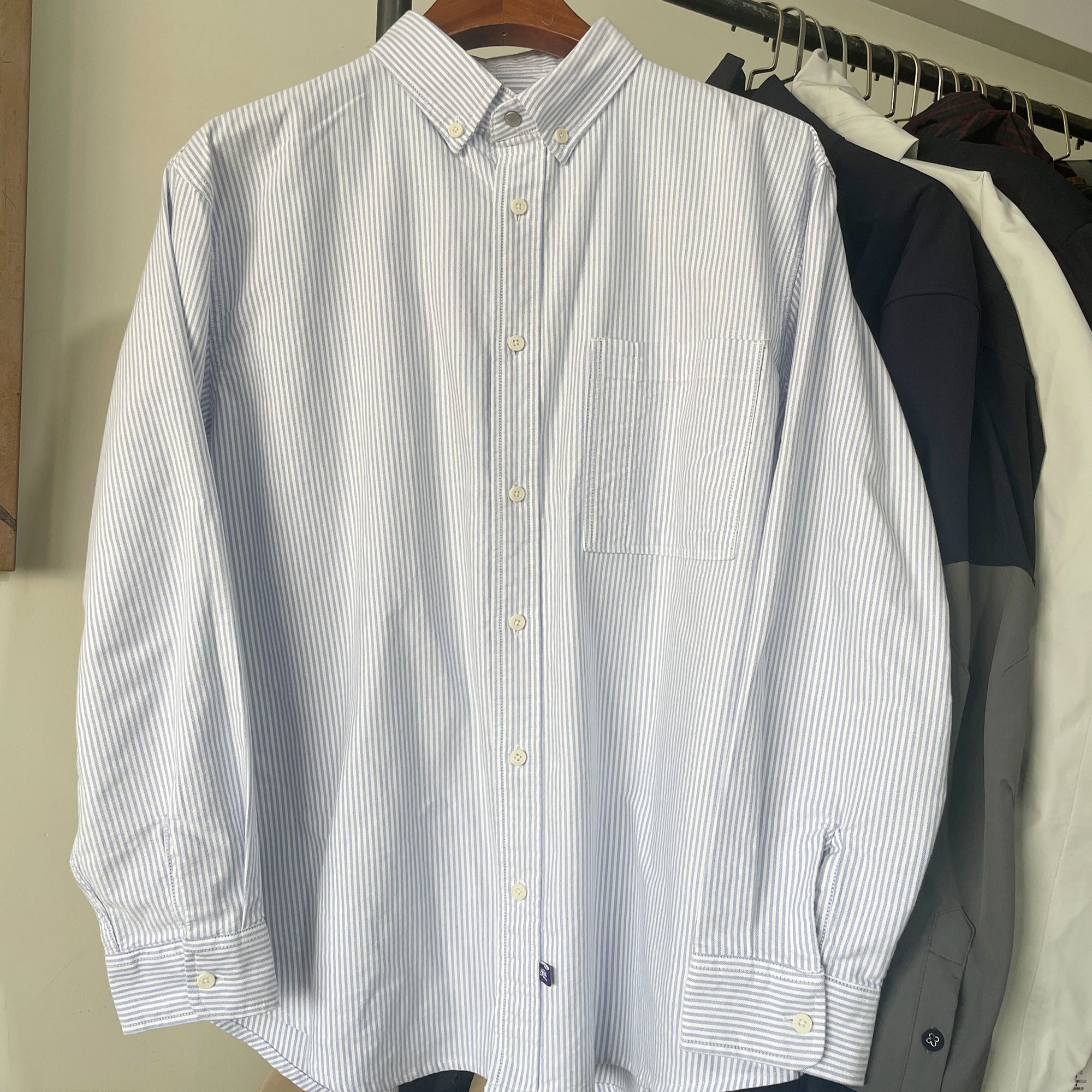 25AW紫标3359竖条纹 纯色日系cityboy纯棉牛津纺宽松长袖衬衫男