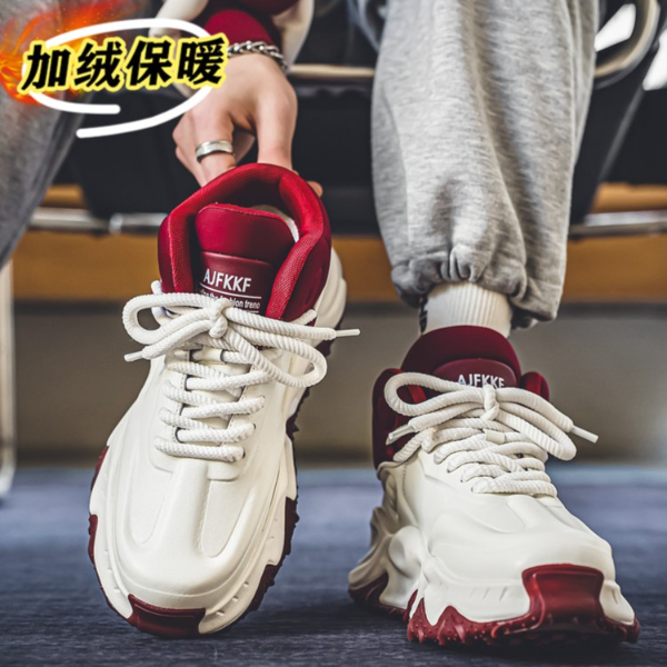 高帮男鞋冬季加绒保暖棉鞋休闲运动鞋青少年百搭皮面增高老爹潮鞋