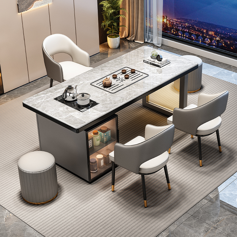 简约轻奢岩板茶桌茶台办公室家用茶台烧水壶一体式阳台泡茶桌