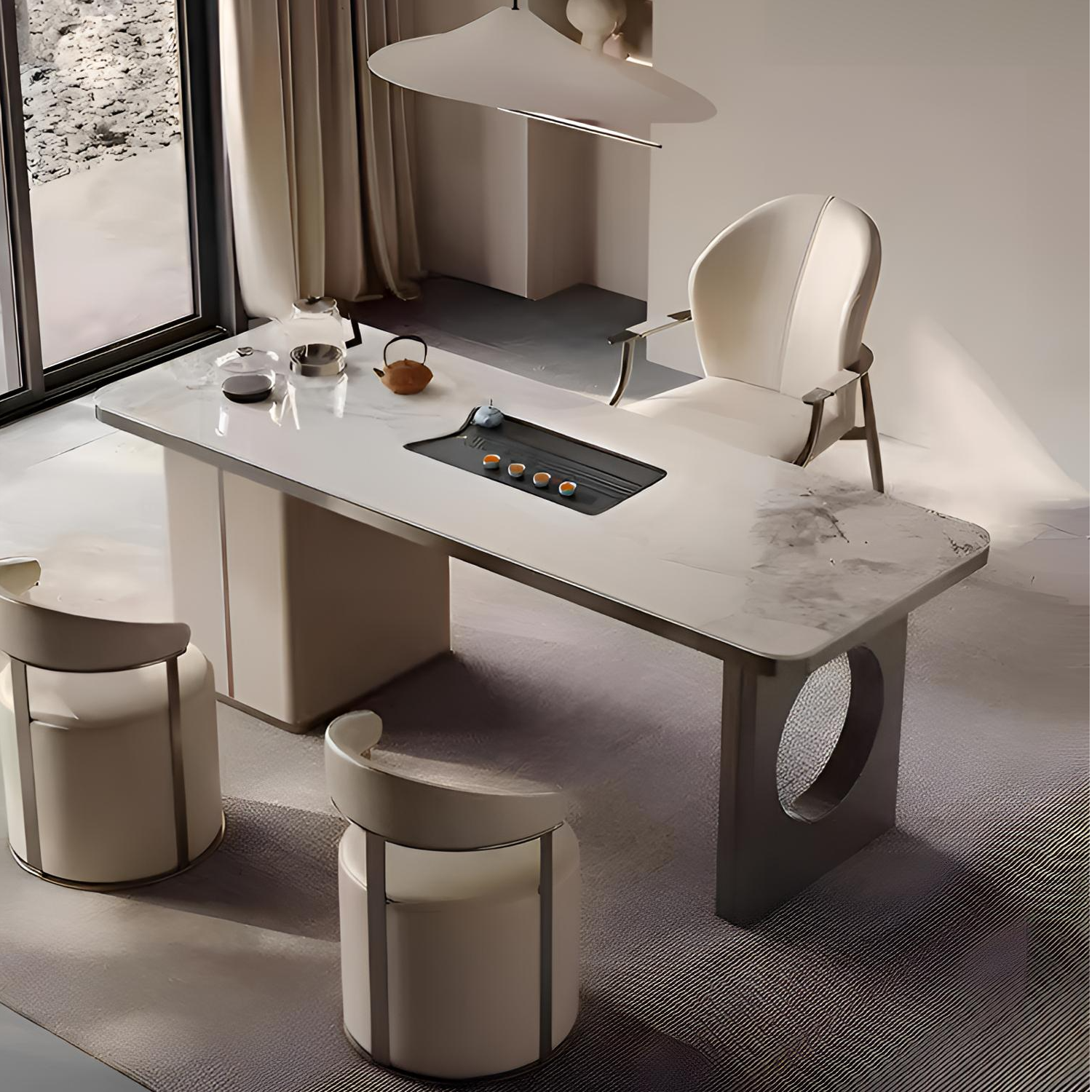 轻奢简约茶台自动烧水泡茶现代茶桌办公家用岩板茶桌茶台