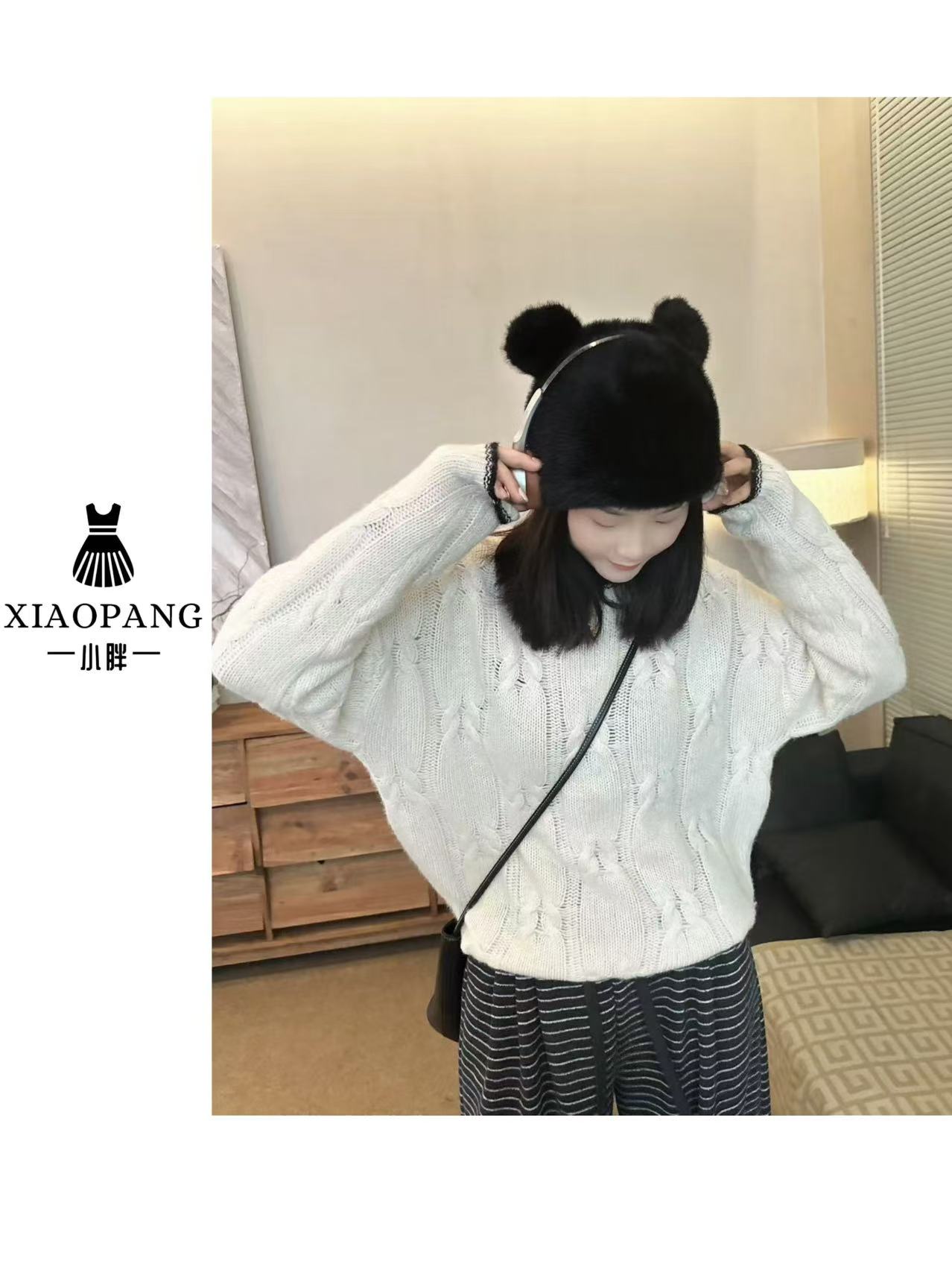 【小胖家】5517冬季温柔风拼色圆领毛衣