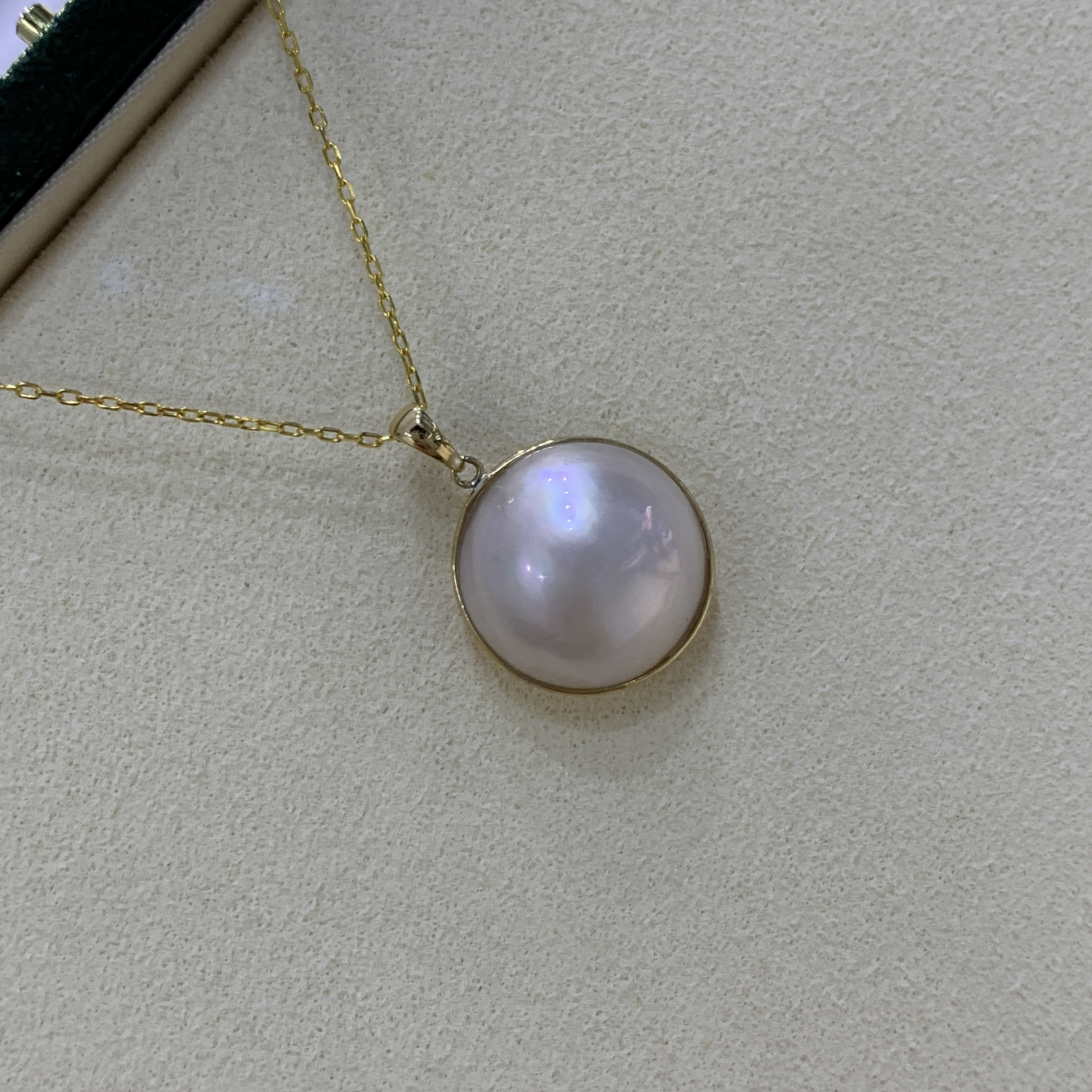 七分「优雅」海水马贝吊坠 18k金素包边 简单大气 （不带链）