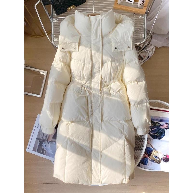 正品冬季新款羽绒服女中长款过膝收腰长款大口袋白鸭绒外套加厚潮