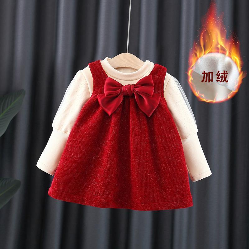 哆哆童装女童秋冬加绒套装新款洋气儿童小女孩背带裙宝宝公主裙两