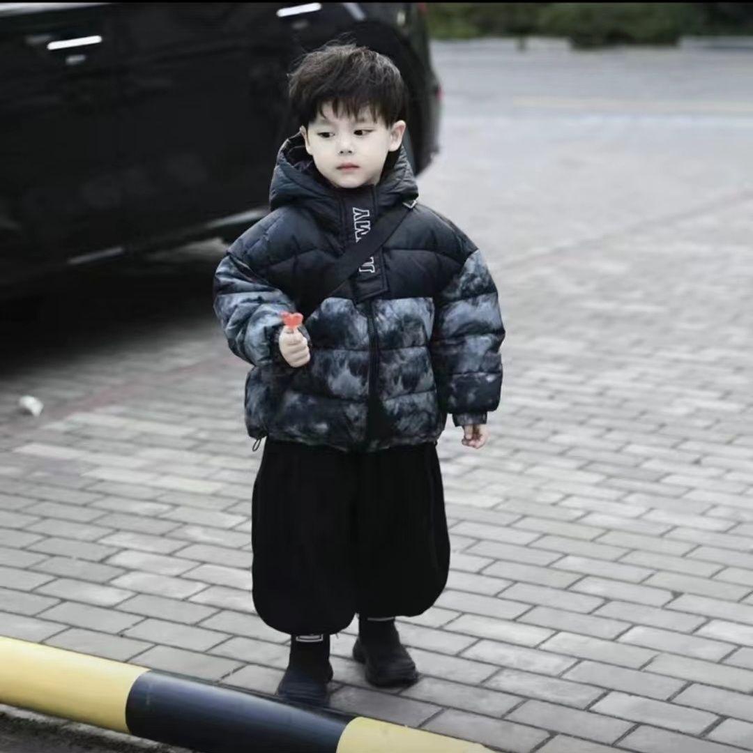 儿童冬季棉服套装2023新款宝宝洋气保暖男女童加厚扎染拼色棉衣潮