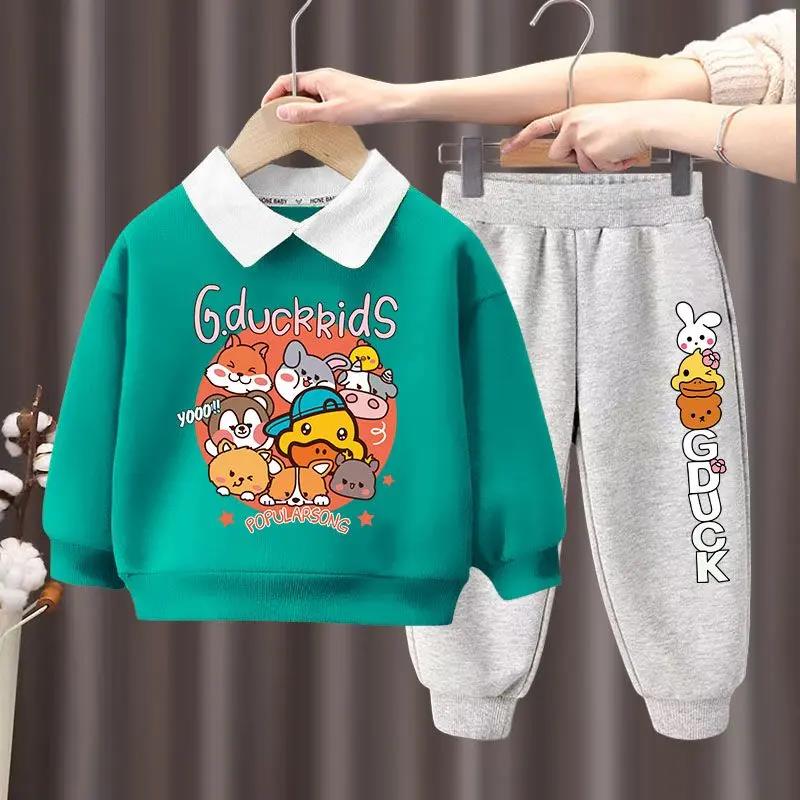 儿童秋季套装时尚卡通小黄鸭帅气潮衣休闲长袖套头卫衣卫裤加厚装