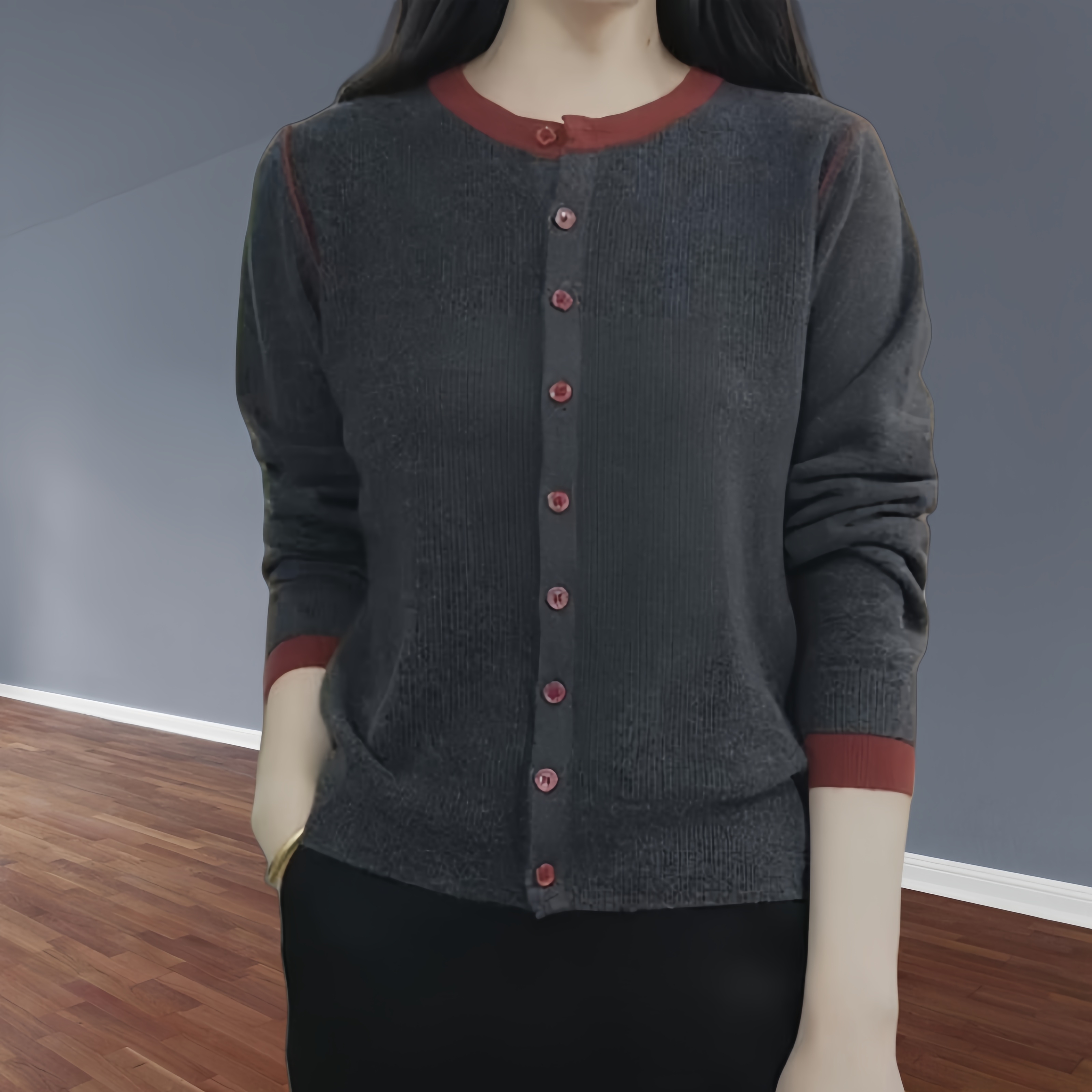 秋冬通勤气质百搭长袖针织衫女春秋圆领宽松妈妈装秋季开衫外套