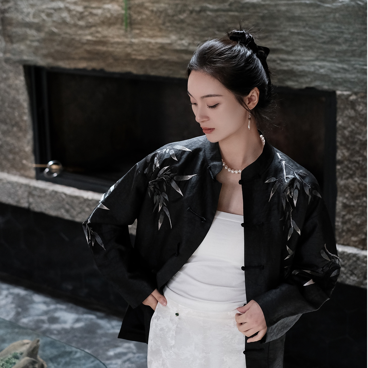 盛唐牡丹真丝重缎竹纹盘扣外套（不支持七天无理由）