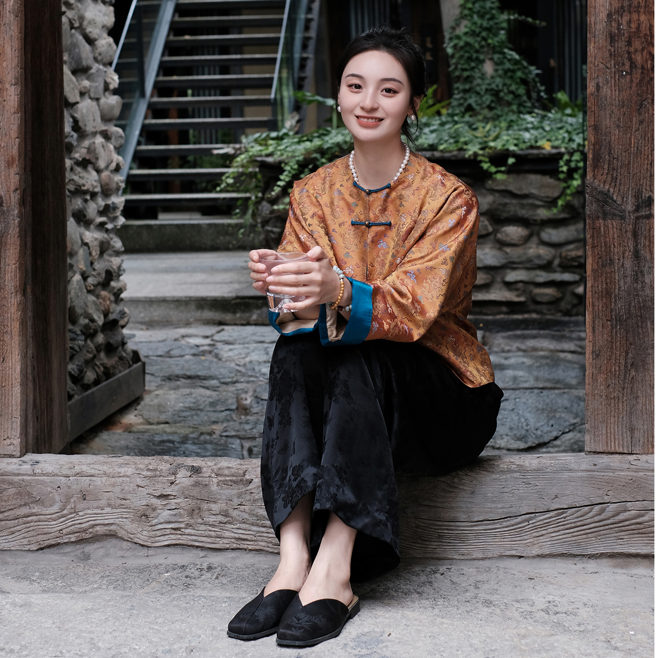 盛唐牡丹宋锦祥云龙纹对襟女外套（不支持七天无理由）