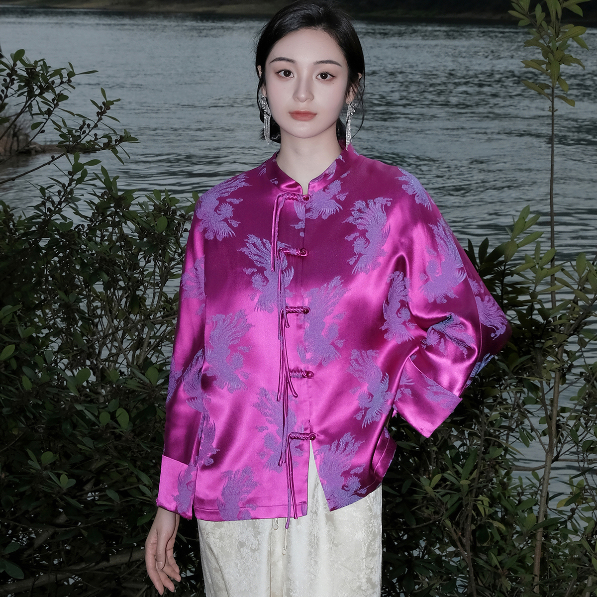 盛唐牡丹桑蚕丝火凤凰紫外套（不支持七天无理由）