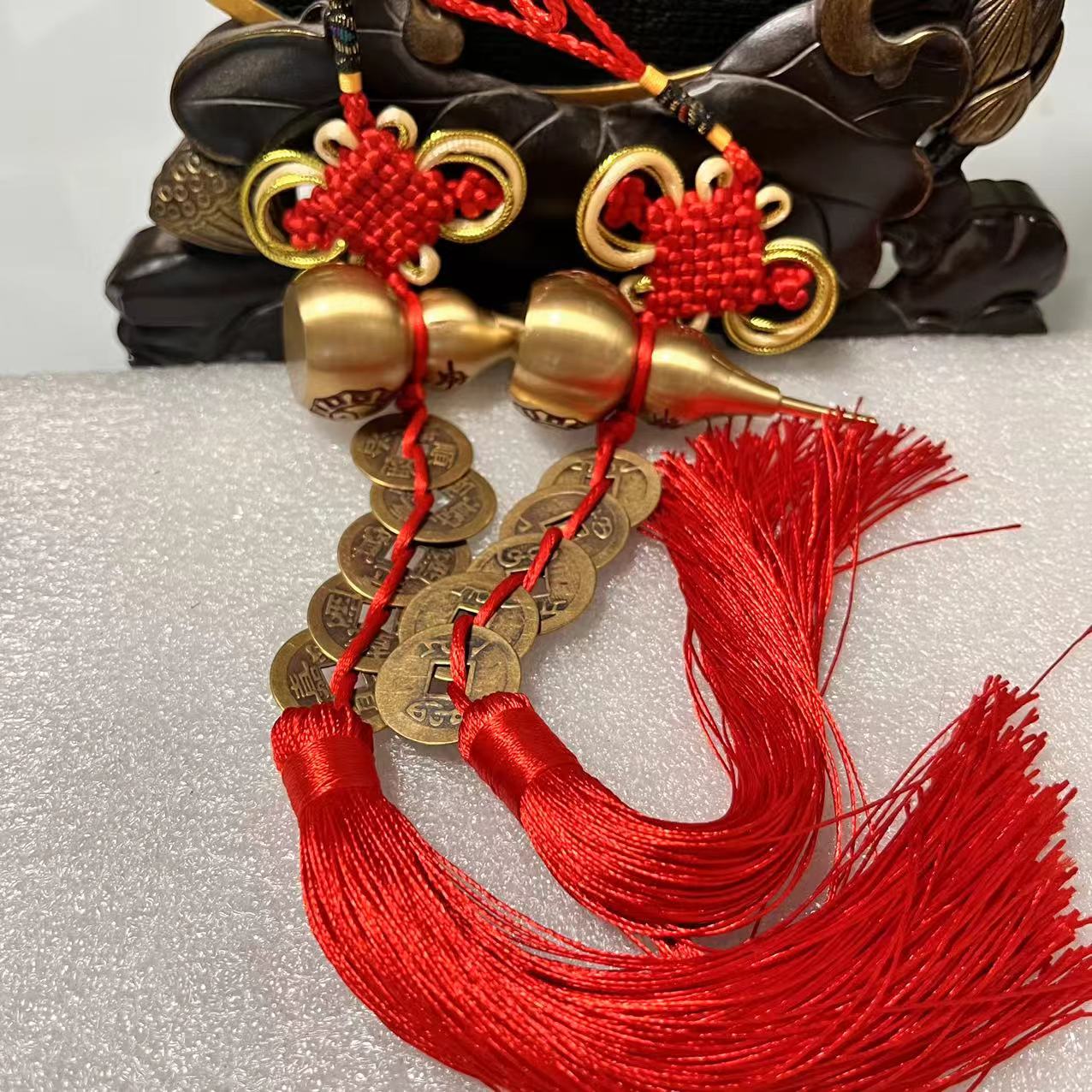 精品七公分刻字纯黄铜葫芦五帝金边中国结居家婚庆家居饰品挂件