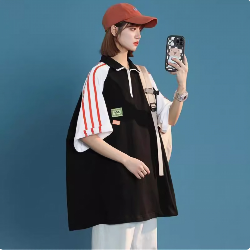 【10747包邮】2024夏季新款青少年学生拉链立领短袖T恤半袖上衣