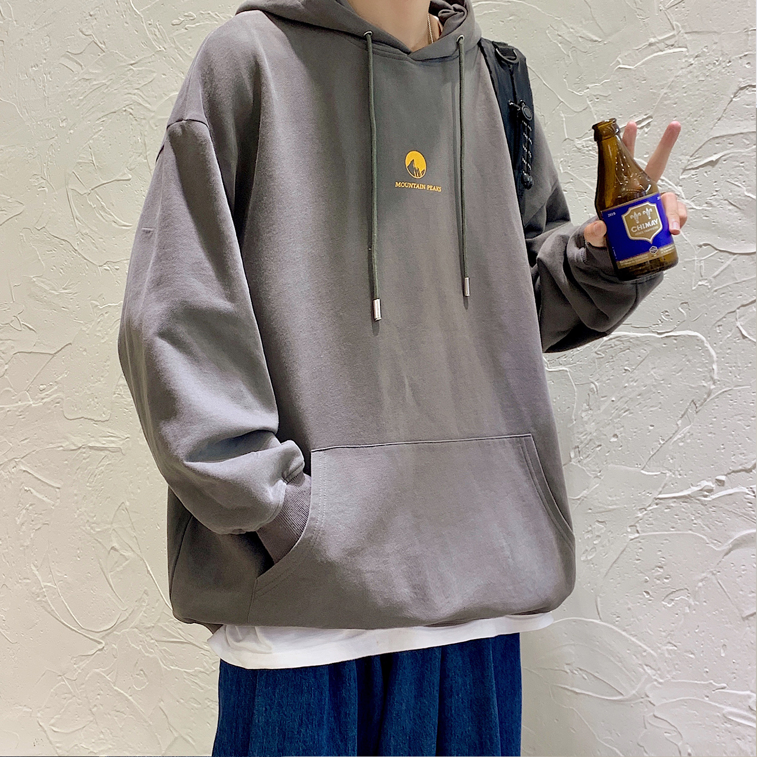【8419包邮】2025秋冬新款青少年学生港风宽松小山印花连帽卫衣