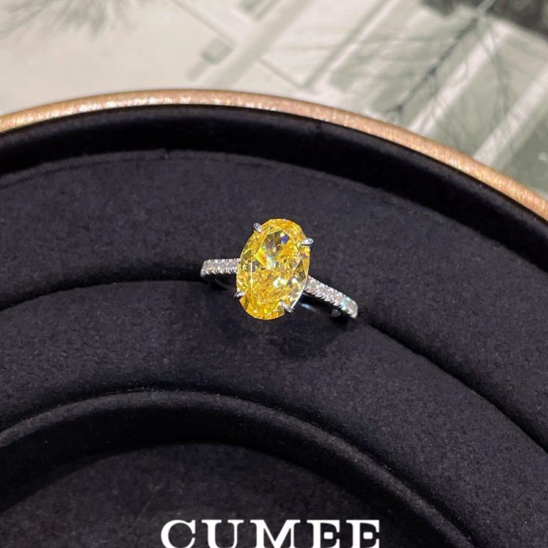 925银戒指 经典气质款 超闪鹅蛋形百搭轻奢风3.5卡人工黄钻戒指