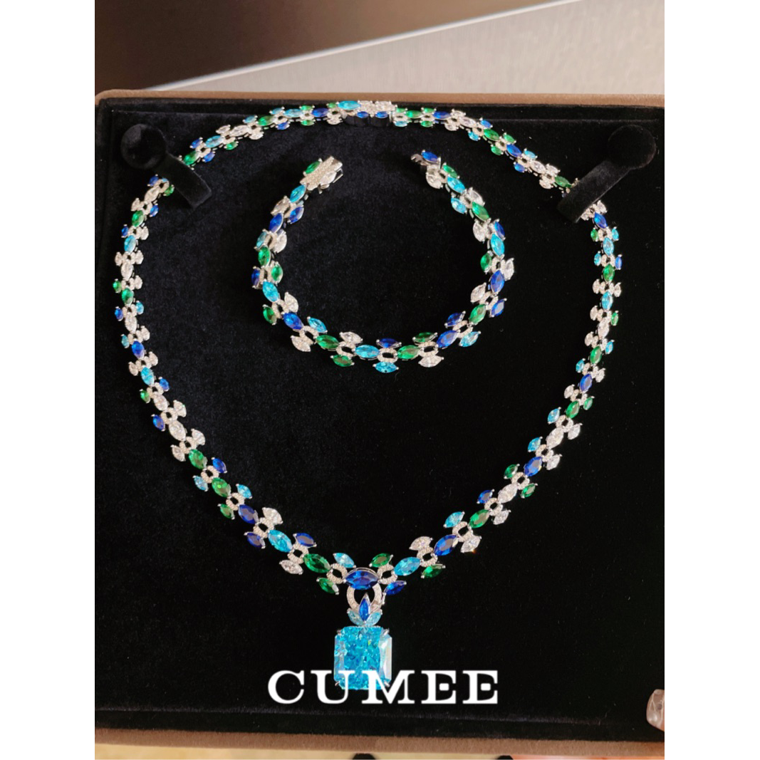 925银手链 CUMEE.新款蓝色调拼色设计款超软手链项链.925