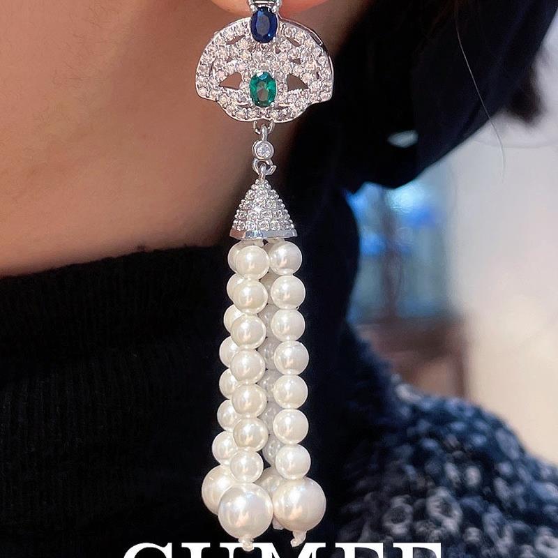 Cumee 925银耳饰 复古新中式贝珠流苏耳坠.银镀金