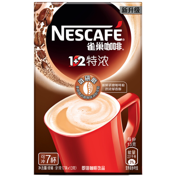 雀巢咖啡 1加2特浓即溶咖啡饮品 91g/盒