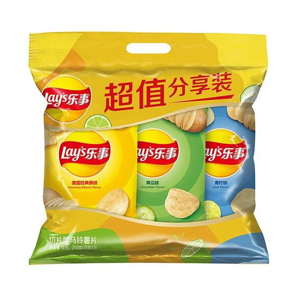 乐事 原味黄瓜青柠味薯片组合包 70g*3包/袋