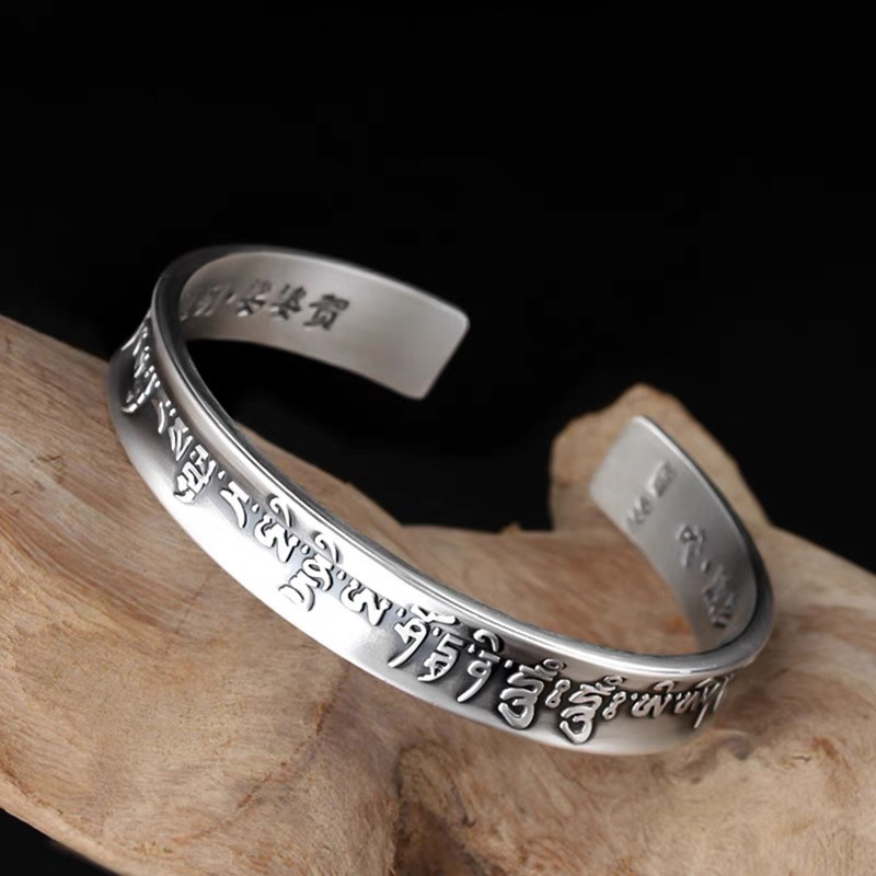 足银手镯 足银锤纹纯手工敲打定制999纯银男女情侣款银手镯子磨砂