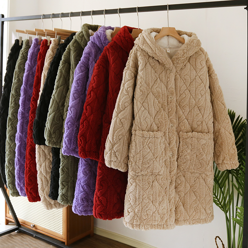 睡袍浴袍睡衣冬季情侣款珊瑚绒大码加厚保暖居家法兰绒长袍套装