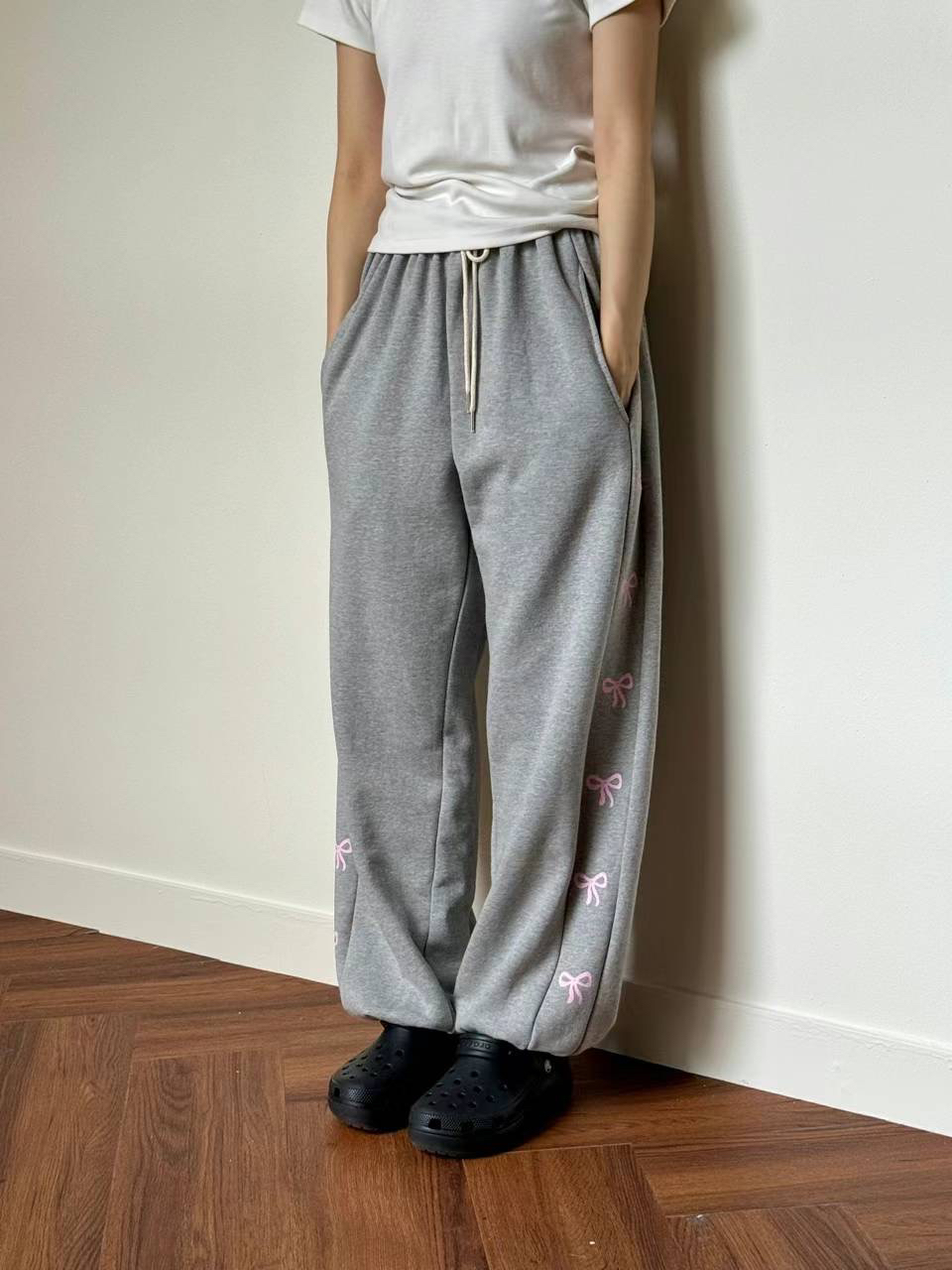 韩国东大门秋装新款 侧边蝴蝶结标休闲百搭卫裤休闲裤 no退no换