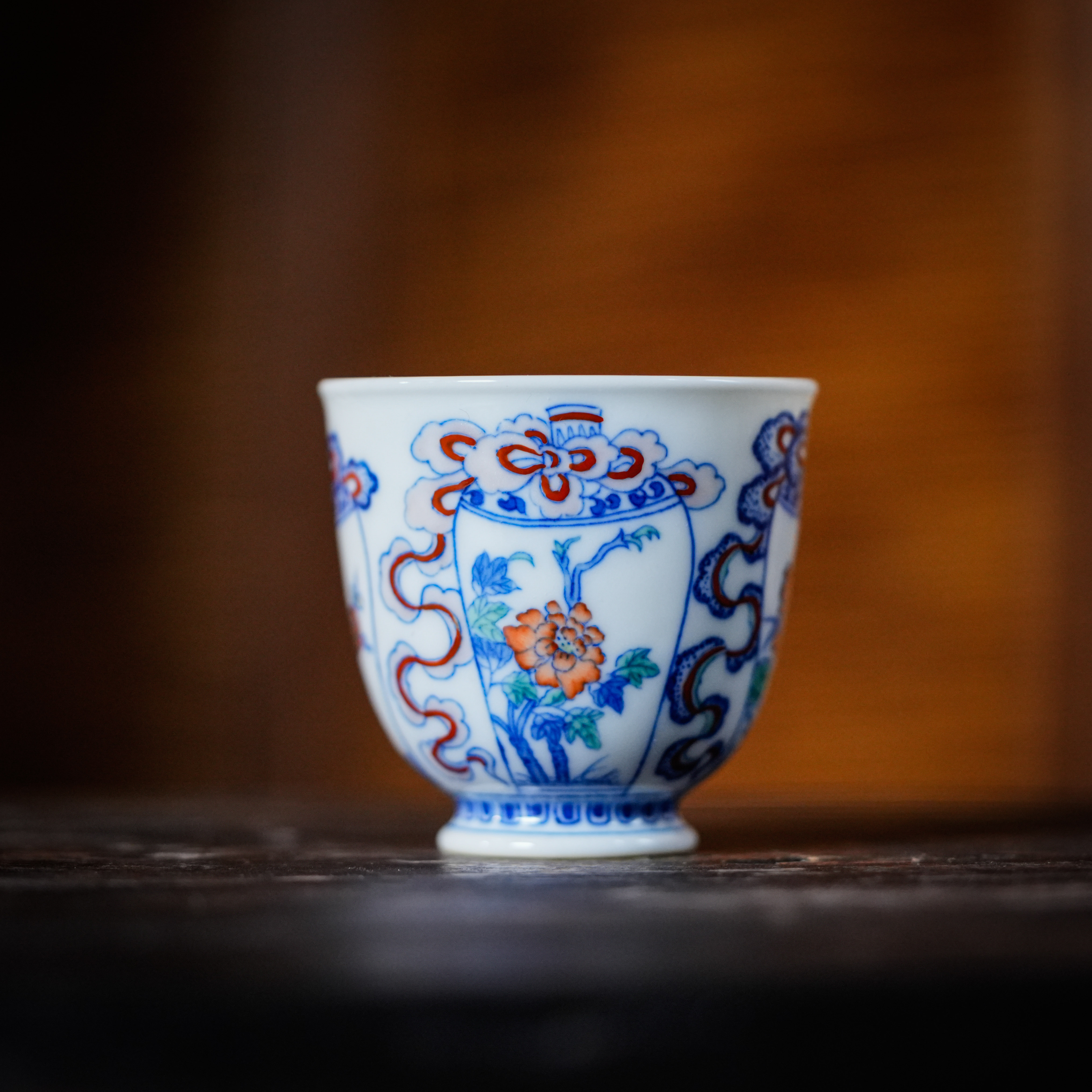 【涂杏花窑】青花斗彩四季平安纹杯 景德镇全手工手绘陶瓷主人杯