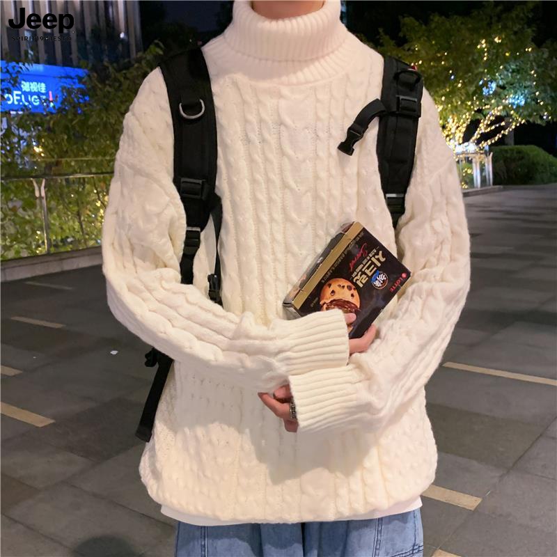 复古日系粗麻花高领毛衣男女加厚保暖ins潮原宿情侣休闲针织毛衫
