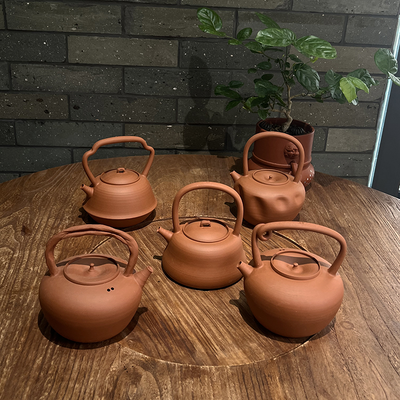 善古茶具 潮州水木提梁砂铫壶家用户外全手工红泥烧水煮茶壶