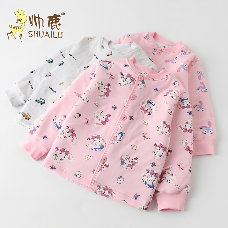 帅鹿纯棉儿童秋冬薄棉衣对开扣棉袄棉服夹棉薄款外套南极棉上衣