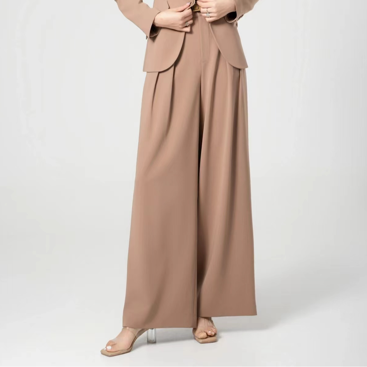 阿玛施女裤纯色宽松西裤5100461阔腿简约高腰垂感显瘦休闲