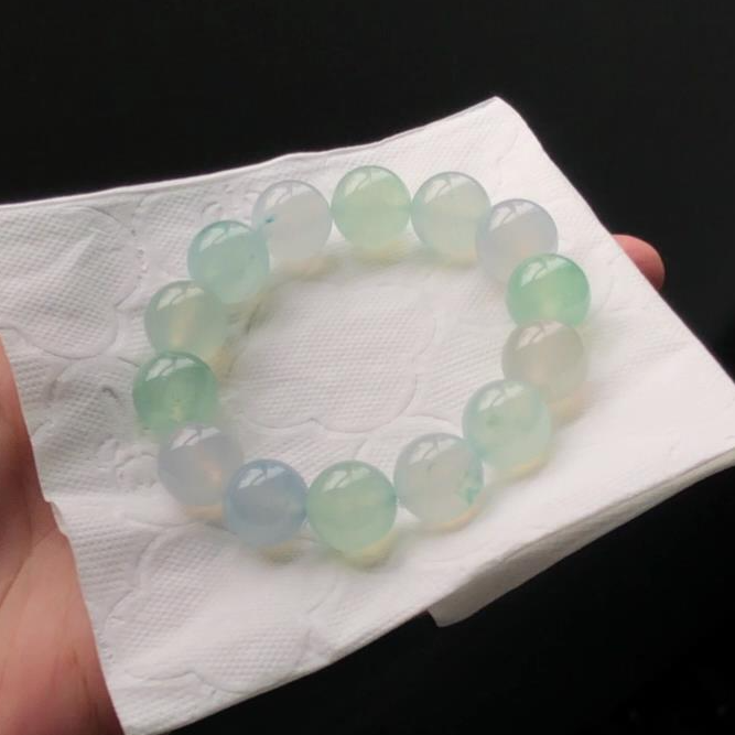 天然翡翠绿珠串手串女冰润满绿圆珠项链 恒沙严选直播间 支持鉴定