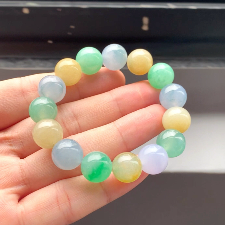 恒沙翡翠天然A货芙蓉浦玉珠手串女 圆润满绿翡翠珠链 直播间福利