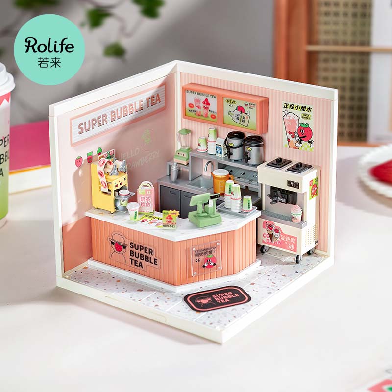 rolife/若来超级世界奶茶店diy小屋手工拼装房模型微场景积木玩具