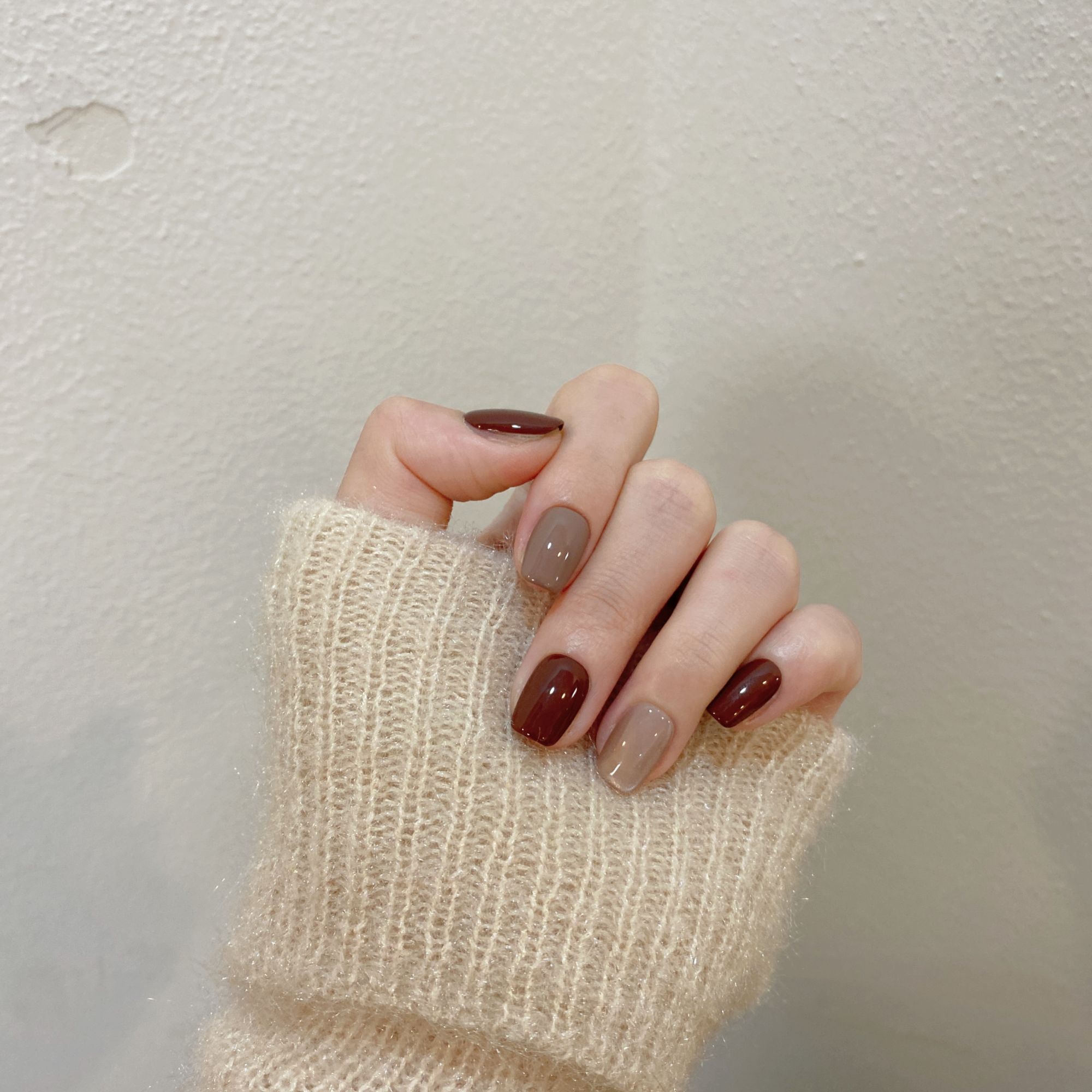 【咖啡色】002秋冬深色系美甲质轻薄舒适 纯手工穿戴甲10片