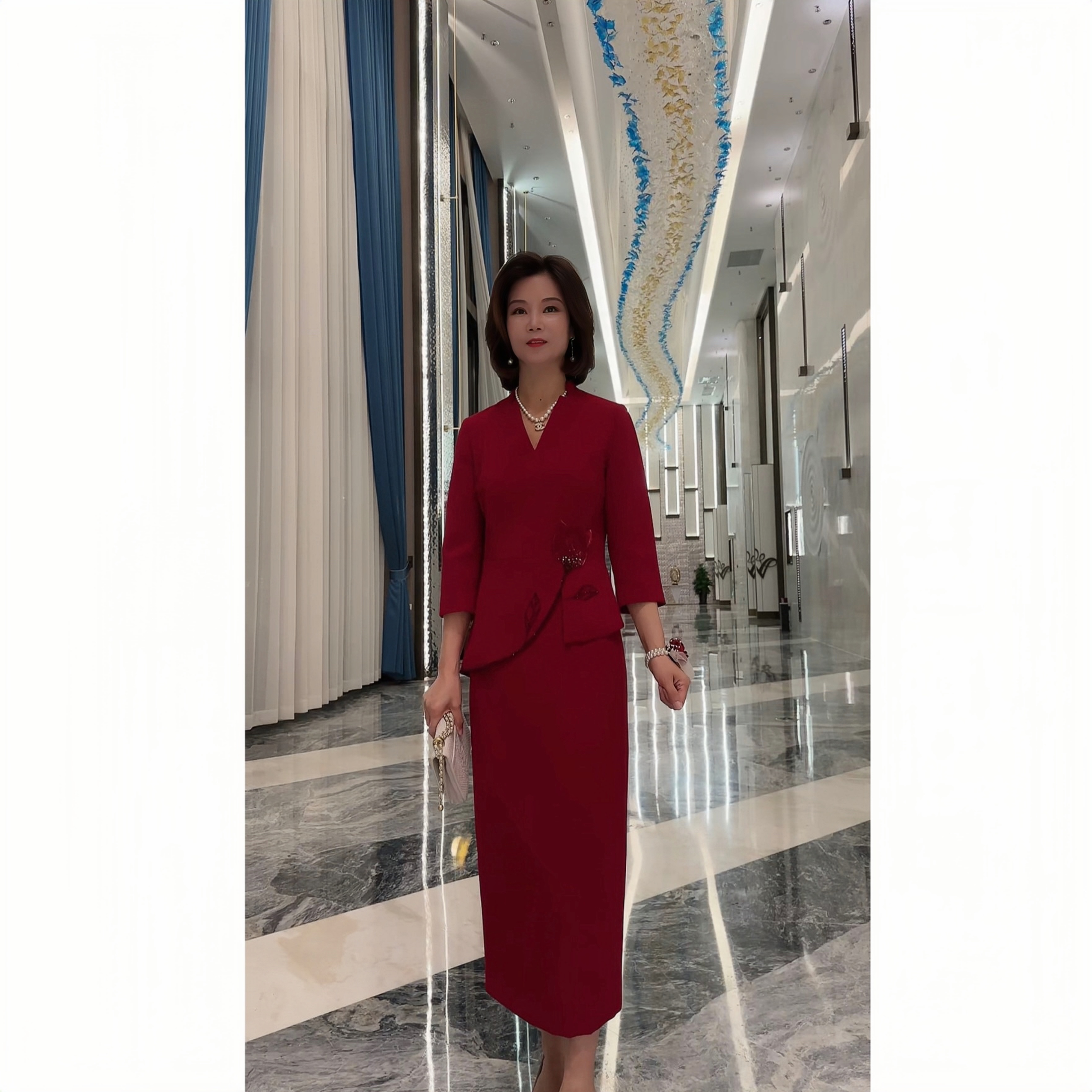 0019-喜婆婆喜妈妈连衣裙修身显瘦轻奢优雅气质木棉花婚礼礼服